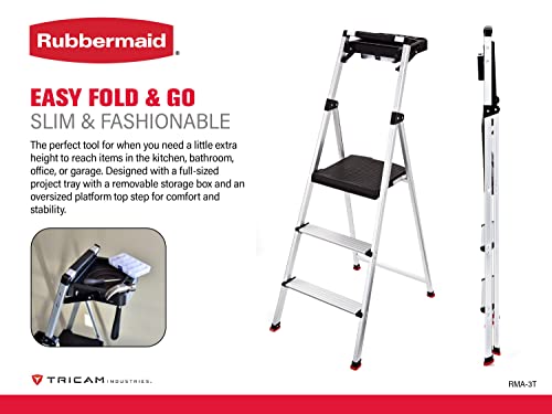 Rubbermaid Rma-3T 3 Lightweight Aluminum Step Stool With Project Tray, Silver #TOP1
