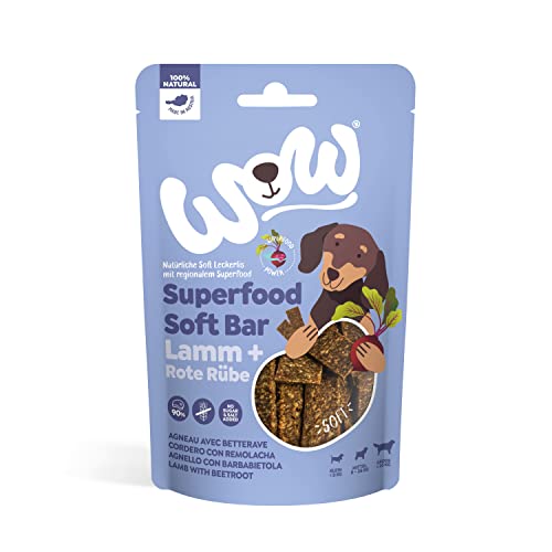 WOW Soft-Snacks I Bars Lamm I Lammfleisch mit Roter Rübe für Hunde I 100% Natur I Nahrungsergänzung I Belohnung beim Spiel & Training (1x 150g)