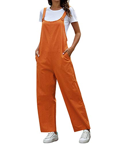 MINTLIMIT Women's Casual Cotton Jumpsuit Solid Color Plus Size Overalls Baggy Wide Leg Pants Loose Rompers Jumpsuits (5046#Orange S)