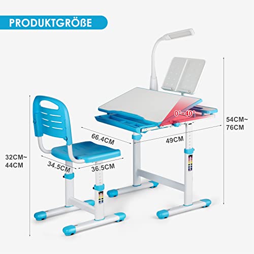 JOYLDIAS JOYLDIAS Kinderschreibtisch höhenverstellbar, Schülerschreibtisch Jugendschreibtisch mit Lampe, Schreibtisch Kinder mit Stuhl und Schublade inkl. kostenloser Kleineimer/Blau - Detailansicht 2 | Kinderzimmermöbel