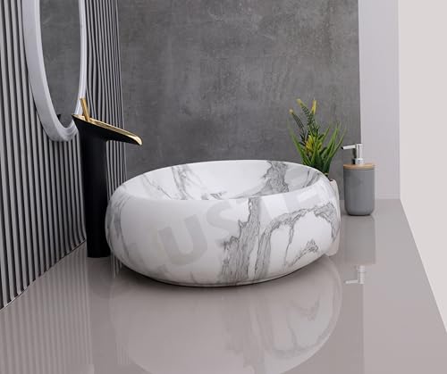 Image of CLUSTER Designer Glossy Ceramic Table Top Wash Basin For Bathroom | Countertop Bathroom Sink For Livingroom, Resturant Decor, Oval Shape (24 x 16 x 6 inch)