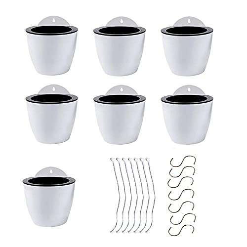 Mitoharet 7 Pack Self Watering Wall Planter, Plastic Self Watering Pots Wall Hanging Planters,Indoor Outdoor Vertical Flower Pot For Succulent Plants And Small Flower Pots Plants (Size:m,Color:white) #TOP4