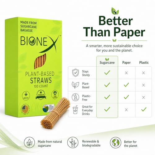 Bionex pitillos de bagazo de caña 8 pulgadas, paquete 2x100 miniatura 2