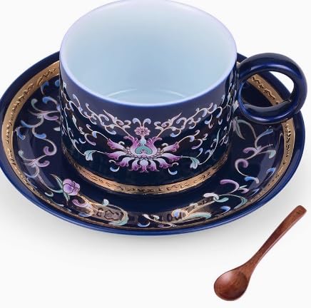 Juego de 3 Tazas de café de cerámica de Gran tamaño, Tazas apilables de Porcelana para Restaurante, platillos, café, Latte, Estilo Chino y Tazas de té (3)