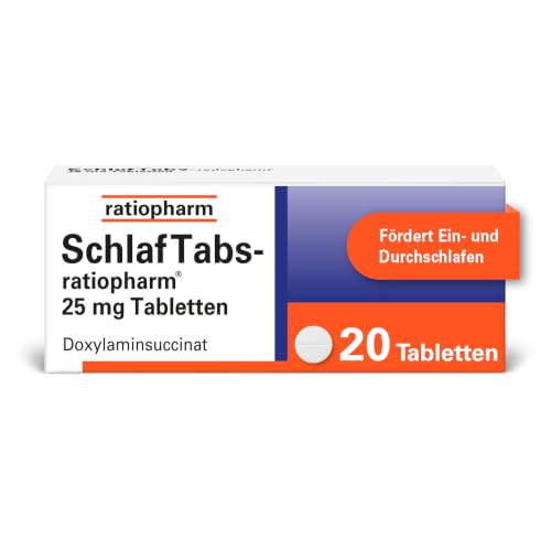 SchlafTabs-ratiopharm 25 mg Tabletten: rezeptfreie Hilfe bei Schlafstörungen mit dem Wirkstoff Doxylaminsuccinat. Unterstützt das Einschlafen und fördert das Durchschlafen 20 Tabletten