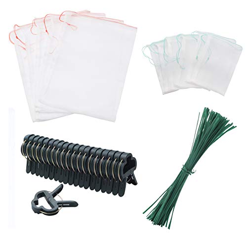 Vianyer 40PCS Netting Bags Fruits Protect Nylon Mesh Barrier Bags 20PCS Plant Support Clips 1 Pack Plant Twist Tie for Garden Vegetable Flower Vine Tomato Grape Figs Cucumber Zucchini Lily Hydrangeas