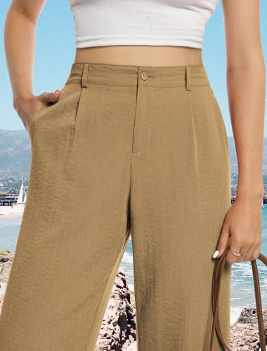 Image of Feiersi Womens Casual Wide Leg Pants High Waisted Button Down Straight Long Trousers Palazzo Pants