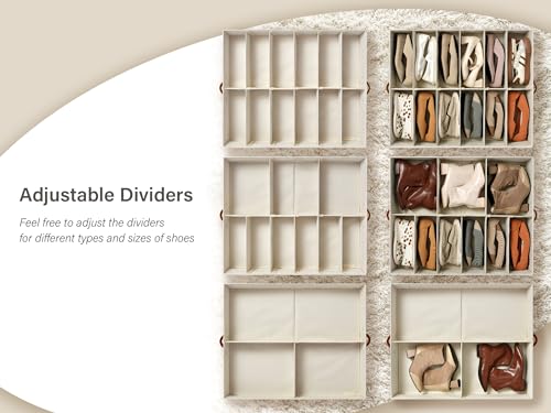 StorageWorks Under Bed Shoe Storage Organiser, Underbed Storage with Adjustable Dividers Fits up to 24 Pairs, Shoe Underbed Box with Cover, Space-Saving Under Bed Storage Box with Lid, Brown, 2-Pack