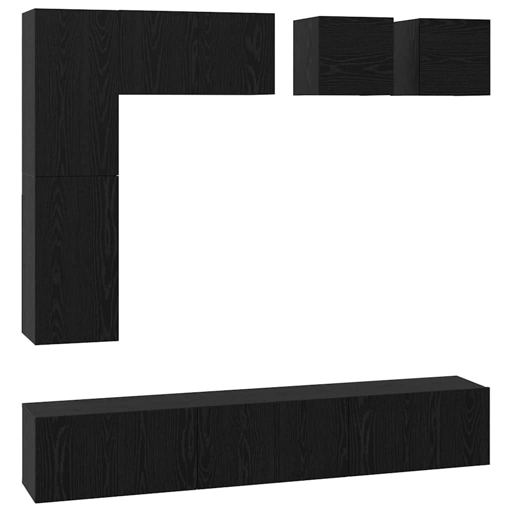 Meubles TV muraux luxe aspect chêne noir | Ensemble suspendu bois de salon