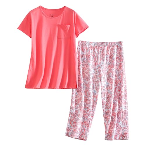 Image of PNAEONG Women Pajama Set Sleepwear Tops with Capri Pants Casual and Fun Prints Pajama Sets