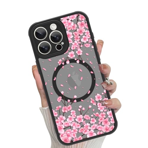 Coque rigide mate iPhone 13 Pro Max MagSafe finition fleur rose