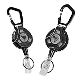 bemece 2 Pack Retractable Keychain Heavy Duty Carabiner Badge Holder with 29' Steel Cord, Retractable Badge Reel for Office Tactical ID Card Hanging Outdoor Sports