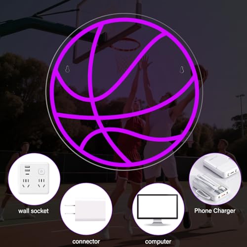 Image of Basketball Neon Sign Sport Led Basketball Light for Wall Decor Dimmable Sign Birthday Kids Christmas Gift Fans Sport Room Bedroom Decor for Boys