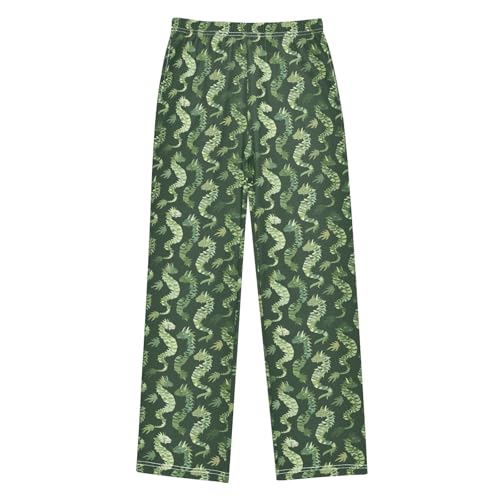 Cartoon Dragon Green Long Pajama Pants Bottoms Soft Sleepwear with Pockets