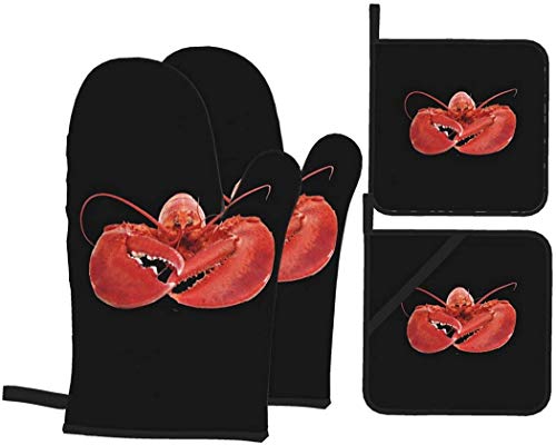 Lobster Oven Mitts and Pot Holders Sets Heat Resistant 2 Pair for Baking BBQ Cooking