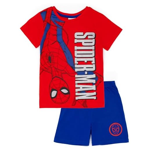 Marvel Spiderman Conjunto de Pijama para Niño Azul y Rojo | Pijama de Camiseta y pantalón Corto para Niño | Diseño de Lanzamiento de telaraña pequeños superhéroes