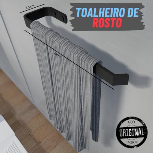 Kit de Banheiro Preto Fosco 4 Peças Metal Acessórios Lavabo Metal Moderno Toalheiros