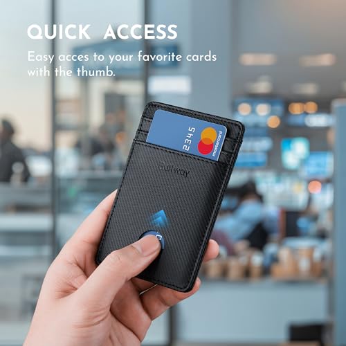 Image of Buffway Mens Slim Wallet, Minimalist Thin Front Pocket Leather Credit Card Holder with RFID Blocking for Work Travel | Minimalist