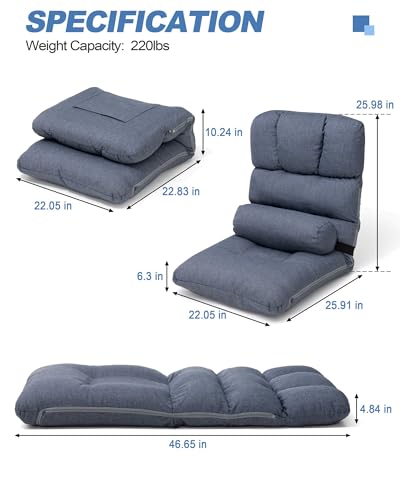 Crestlive Products Adults Floor Chair Adjustable Lazy Sofa with Removable Pillow, Foldable Memory Foam Padded Kids Gaming Chair, Flat Cushion for Indoor Meditation, Reading(Blue)