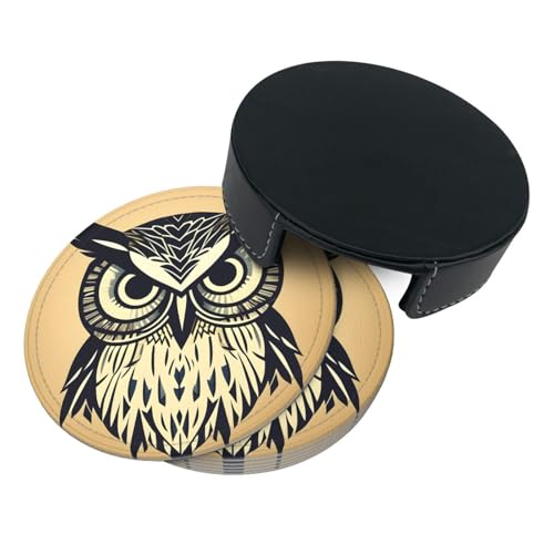 Dessous de verre imprimé hibou en polyuréthane imperméable pour décoration de table