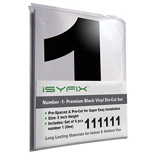 iSYFIX stickers numéro 1 vinyle noir (6 pack 5 po) autoadhésif prédécoupé pour boîte aux lettres et extérieur
