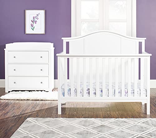 Child Craft Cottage Arch Top Crib and Dresser Nursery Set, 3-Piece, Includes 4-in-1 Convertible Crib, 3 Drawer Dresser, and Changing Table Topper, Grows with Your Baby (Matte White) -  F99104.46-3PC