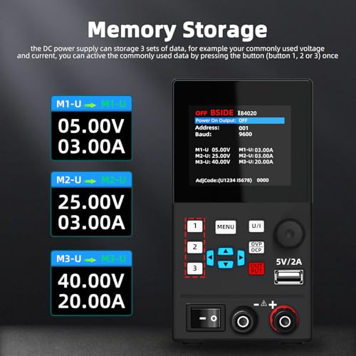 Image of BSIDE Programmable DC Power Supply 40V 20A Bench Power Supply Small Variable Lab Power Supply Adjustable Switching Regulated Wide Range Power Supply with Button and Knob Adjustment, Memory Function