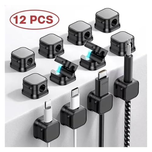3/6/12PCS Clips para Cable Clips Cable Liso Ajustable Soporte de Cables Bajo Escritorio Gestión de Cables Organizador de Cables (6 Piezas Negro) miniatura 2