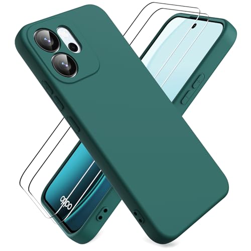Ikziwreo Funda para OPPO Reno 14 FS 5G/OPPO Reno 14 F 5G/4G, con 2 Pack Protector de Pantalla de Vidrio Templado, Carcasa de Silicona Suave - Verde Noche