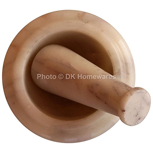 Indian Mortar and Pestle Set White Fine Polished Jointless Marble Stone Kitchen Grinding Tool Kitchenware by DK Homewares