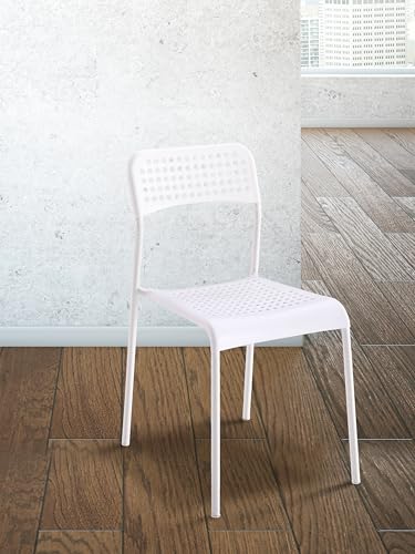 M1C - Pack 6 Sillas de jardín Top, Apilables, Color Blanco, Asiento y Respaldo en Polipropileno y Patas Metálicas, Sillas para Exterior funcionales, Estilo Nórdico y Moderno