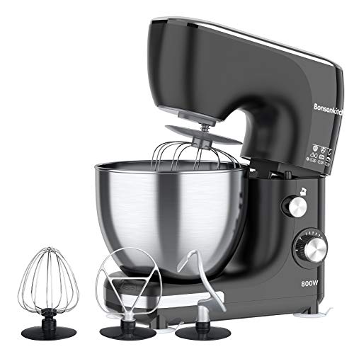 Bonsenkitchen Powerful Stand Mixer, 5.5 QT Large Capacity Dough Mixer with 11 Speed Control System, 800W Tilt-Head Electric Food Mixer with Dough Hook, Wire Whip & Beater, Pouring Shield-BZ-US-KM8001