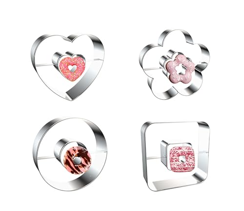 Wjsyshop Donut Doughnut Cutter Cookie Cutters 4-Pc Set - Round Square Flower Heart
