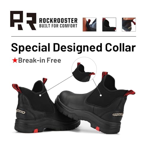 Image of ROCKROOSTER Bakken Men's Black 6 inch Chelsea Boots, EH Rated Waterproof Slip-on Work Boots AK303-Soft Toe, AK323-Steel Toe, CP323-Comp Toe