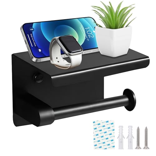Accesorios Para Baño, Home IMOOD Portarrollos Papel de Baño, Acero Inoxidable Sus 304 Portarrollos con Estante para Teléfono Móvil, Porta Rollos Papel de Baño, Instalación sin...