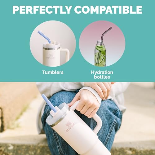 Simply Straws 12 Inch Glass Straws Straight (6-Pack) – Reusable Glass Straws for Stanley 40 Oz Tumbler, with Cleaning Brush – Durable, Dishwasher Safe, Hot & Cold Use, BPA-Free (Seaglass) by Simply Straws - Used condition - Image 4