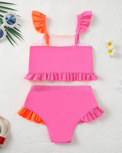 Toddler Swimsuit Girl 3T Summer Baby Bathing Suit for Girls Pink Color Block Bikini Beach Two Piece Swimwear 4T Tankini Girls Essentials