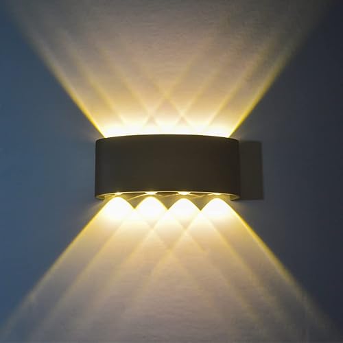 GGIENRUI Modern Wall Sconce Lights 8W LED Room Wall Lights Up Down Aluminium Wall Lighting Lamps for Living Room Bedroom Corridor (Black-Warm Light)