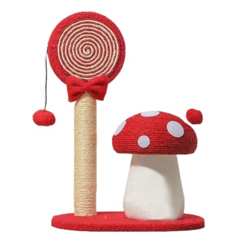 LUOGOXI キャットタワー ミニ 猫タワー キノコ 可愛い 低め 据え置き 爪研ぎ 爪とぎポール 小型 猫タワー 猫遊び用 天然麻紐 組立簡単 転倒防止 省スペース オールシーズン おもちゃ付き ペット用品 (レッド)