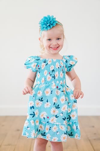 HIHA Toddler Little Girls Summer Floral Dress Smocked Dress with Headband3