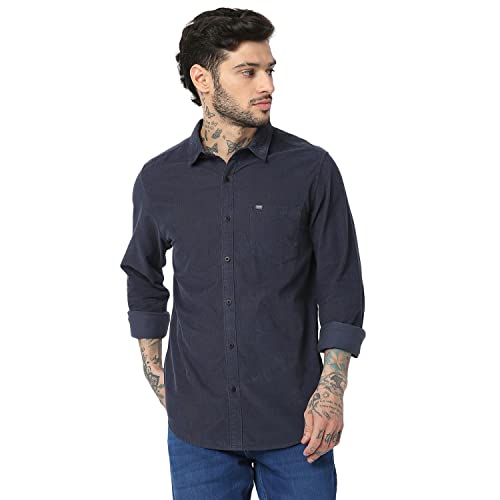 Image of Spykar Men's Slim Fit Raised Collar Full Sleeve Solid Casual Shirts