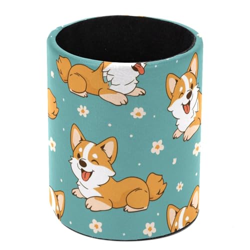 VAPOKF Portalápices para escritorio, lapiceros, pinceles de maquillaje, almacenamiento de suministros de escritorio, organizador para oficina en casa, lindos perros corgi, flores