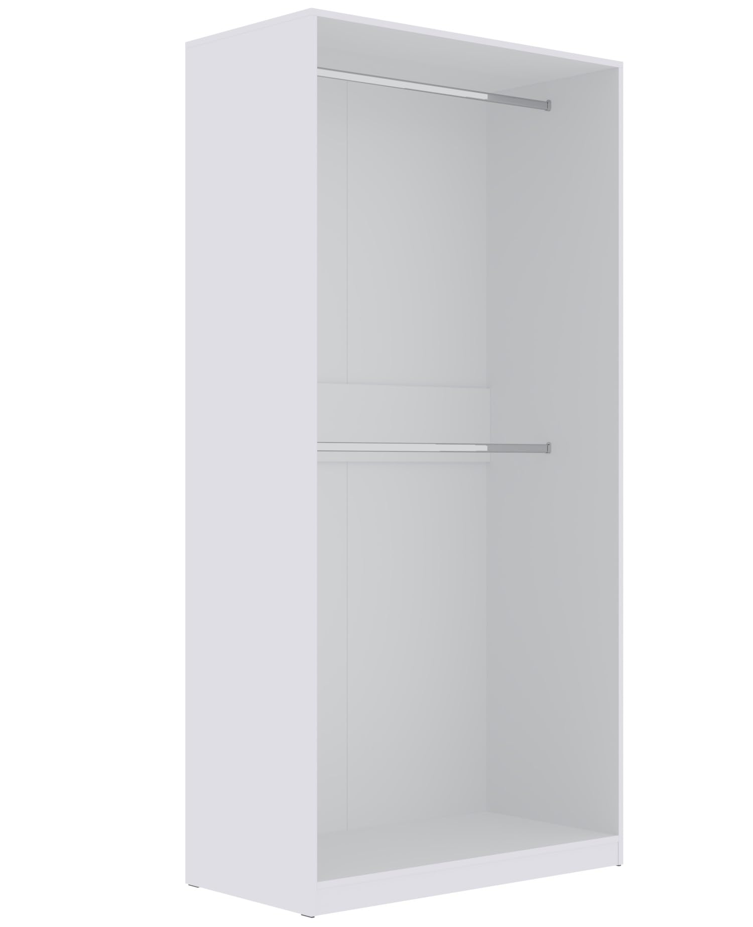 Marmex Kleiderschrank ohne Türen TRES 01B, Garderobenschrank mit Zwei Kleiderstangen, offener Kleiderschrank für Schlafzimmer, Ankleideräume, weiß (100x206x51 cm)
