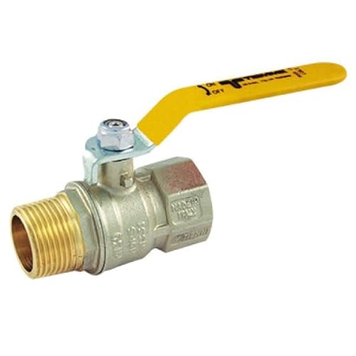 Tiemme Valvola arresto a sfera tornado in ottone con leva per gas maschio femmina, attacco 1/2