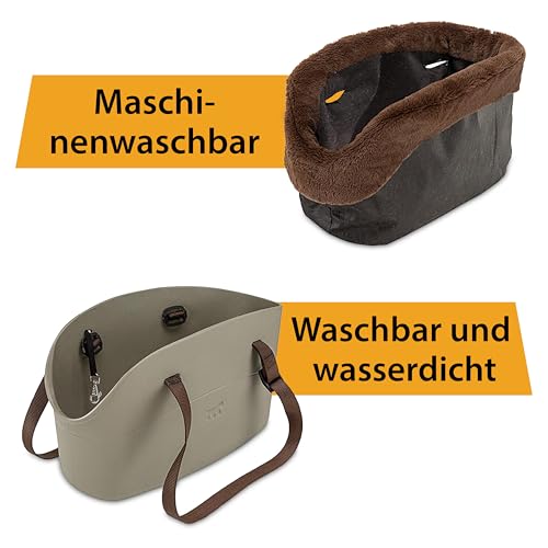 Ferplast Borsa per cani WITH-ME WINTER, in EVA Morbida plastica gommata, con rivestimento in pelliccia ecologica, Manici regolabili, Cinghiolo di sicurezza incluso, 21,5 x 43,5 x h 27 cm Tortora