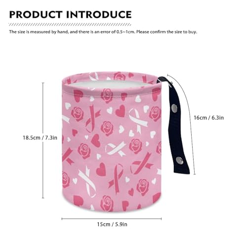 Image of Breast Cancer Pink Ribbon Car Trash Bag, Car Trash Can - Cute, Portable, Collapsible for Back Seat, Floor, or Hanging Headrest Waste Basket