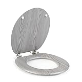 Abattant WC effet bois gris Beldray – facile à installer, compatible avec la plupart des toilettes de taille standard, dimensions du siège 37 x 43 cm (l x p), Nettoyage facile, charnières en zinc