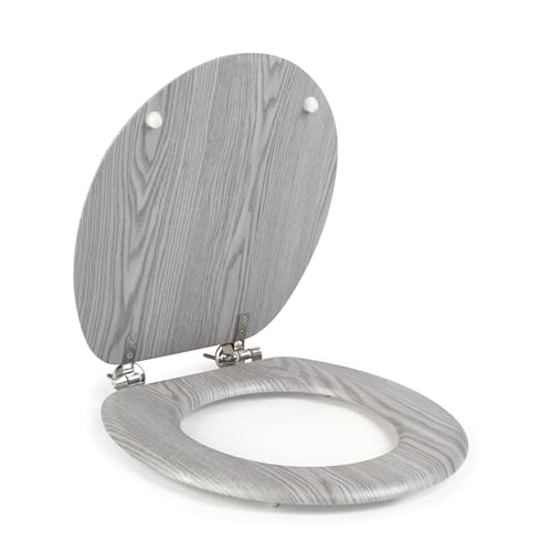 Beldray Grey Wooden Effect Toilet Seat – Classic Design, Easy to Fit & Remove, Fits Most Standard Sized Toilets, Seat Size 37 x 43 cm(w x d), Lid Size 34 x 41.5cm Easy Clean, Durable Zinc Hinges