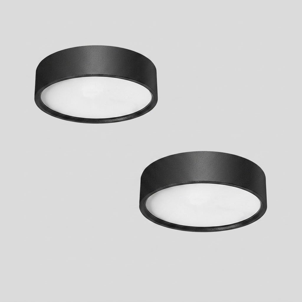 COSRUB Modern Round Ceiling Lights Set of Two, Low Profile LED Downlight Minimalist Mini Surface Ceiling Lamp Fixture for Entryway Living Room Hallway(Black(6000K),12cm/4.72in)