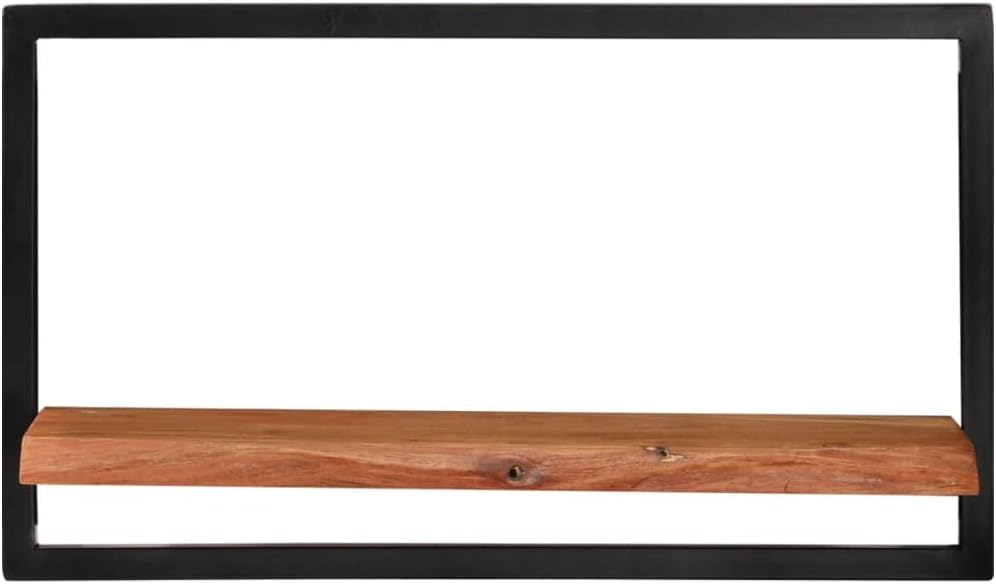 Wall Shelf Set of 2, Rustic Live Edge Solid Acacia Wood Floating Shelves with Matte Black Steel Frame for Living Room, Bathroom, Kitchen Wall Storage